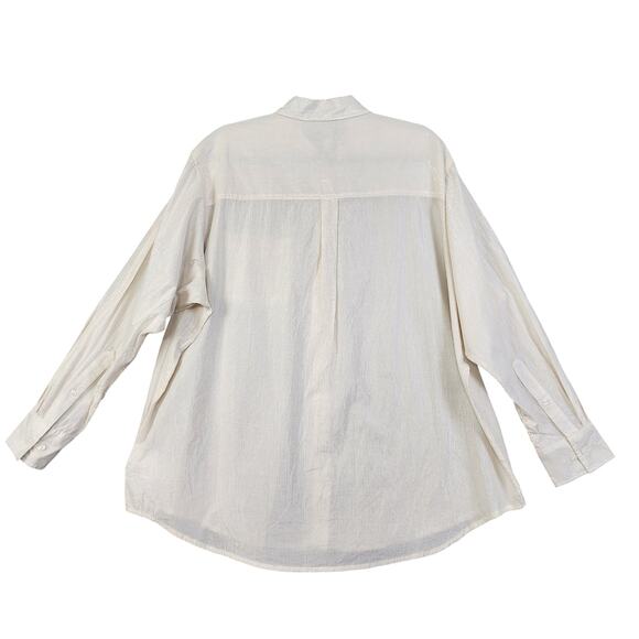 GAP Womens The Big Shirt Size Large Birch Beige Metallic Stripe Button Front - Picture 4 of 12